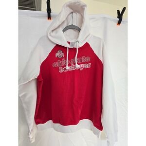 Ohio‎ State Buckeyes Womens Raglan Hoodie Sweatshirt Red White Hanes XL
